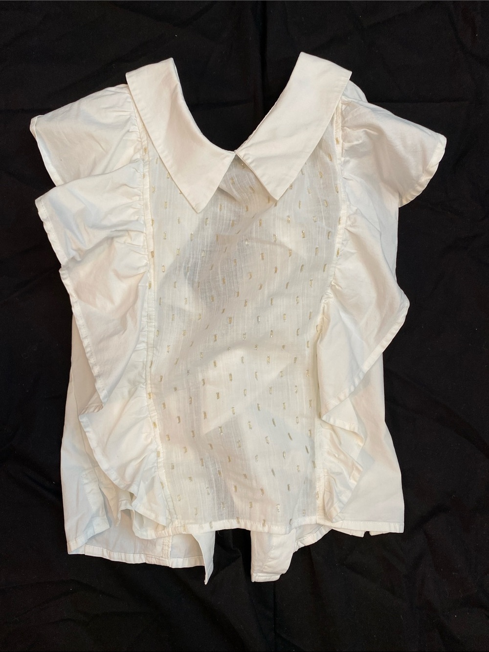 Girls' Ruffle Sleeve Cream Blouse with Gold Dot Detail